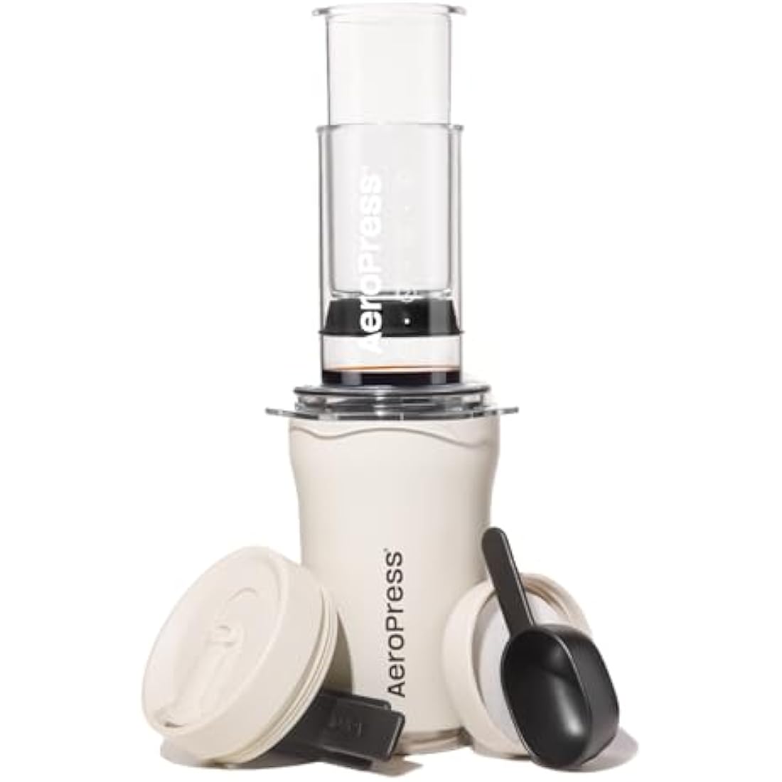 AeroPress Go Plus Portable Coffee Maker – 3-in-1 Travel Brewer, Cream