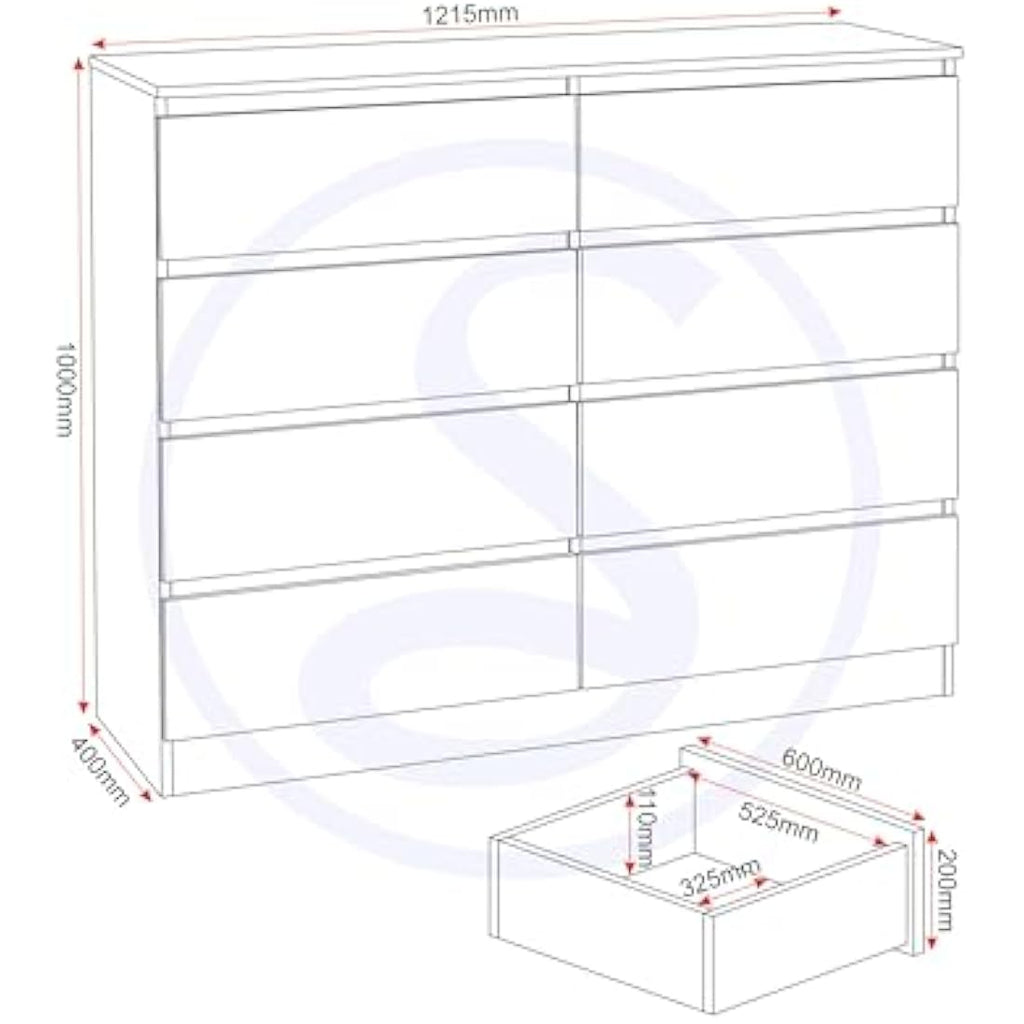 Seconique Malvern 8 Drawer Chest – Sonoma Oak Effect Bedroom Dresser