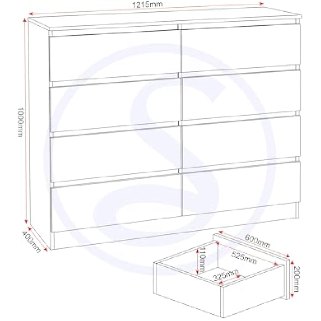 Seconique Malvern 8 Drawer Chest – Sonoma Oak Effect Bedroom Dresser
