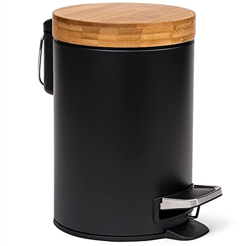 Kazai 3L Bathroom Pedal Bin | Soft Close Bamboo Lid | Matte Black