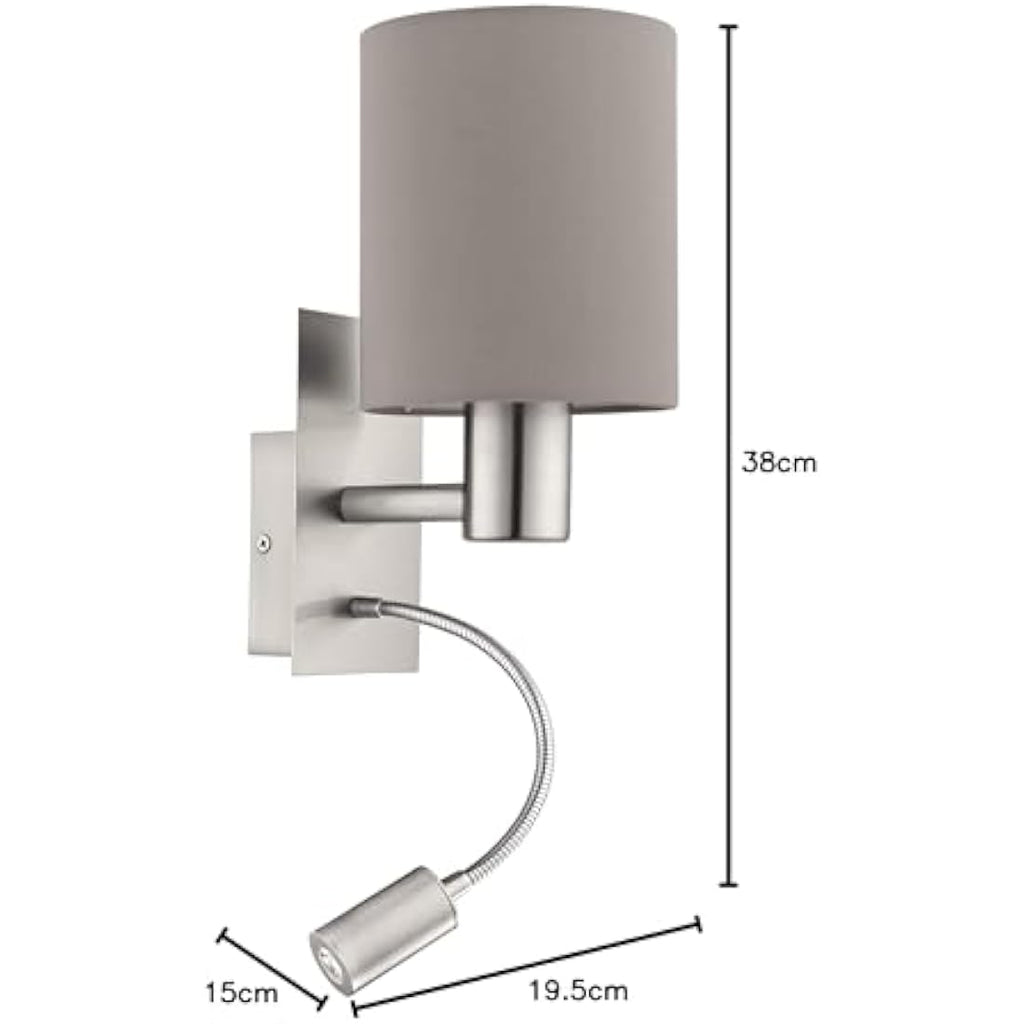 EGLO Pasteri LED Wall Lamp – Fabric Bedside Light with Reading Arm