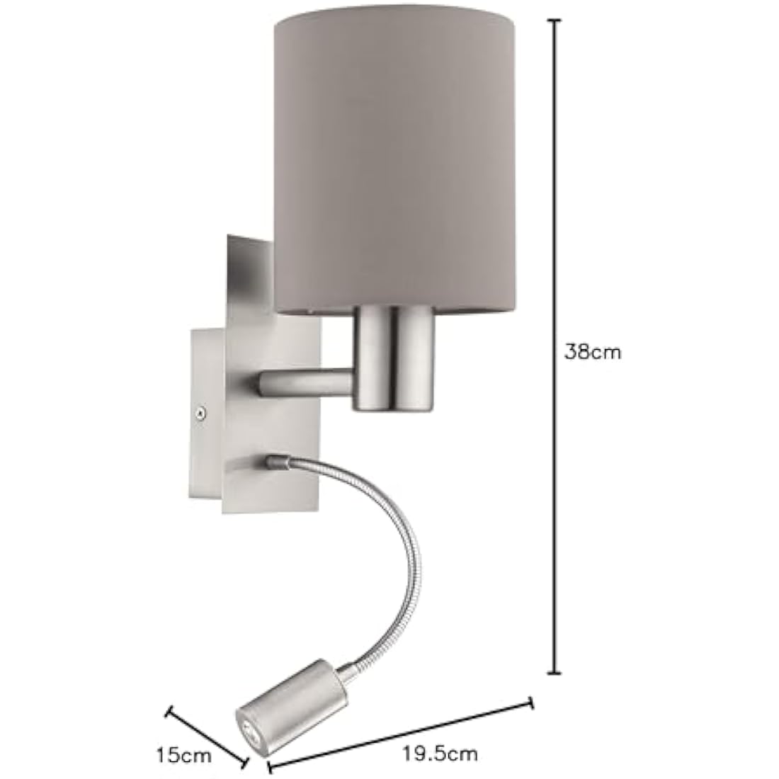 EGLO Pasteri LED Wall Lamp – Fabric Bedside Light with Reading Arm
