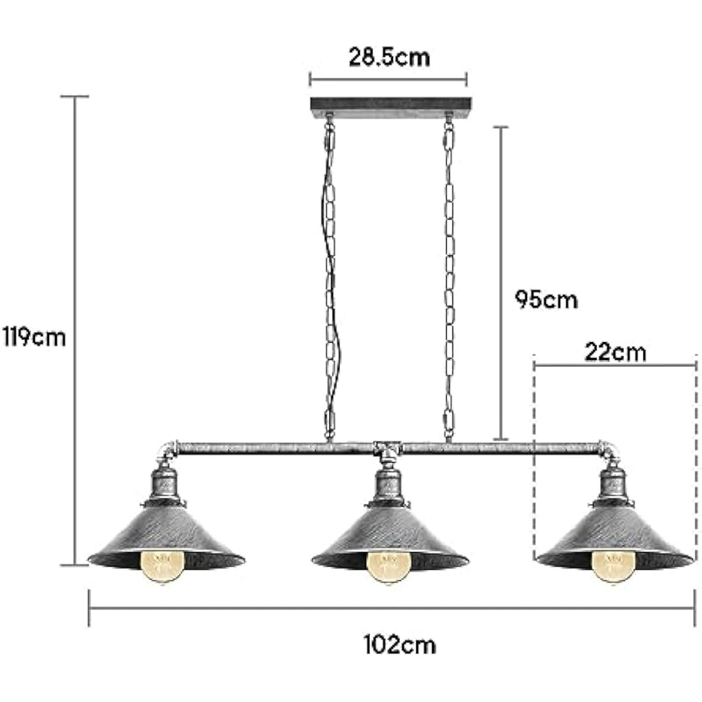 Industrial 3-Light Pendant - Brushed Silver Metal Cone Fixture