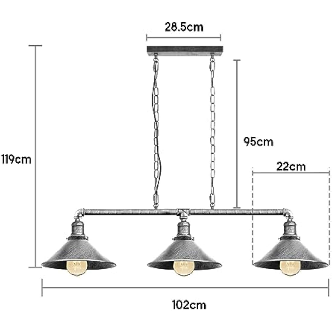 Industrial 3-Light Pendant - Brushed Silver Metal Cone Fixture