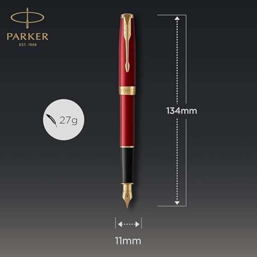 Parker Sonnet Fountain Pen - Red Lacquer with Gold Trim, Fine Nib