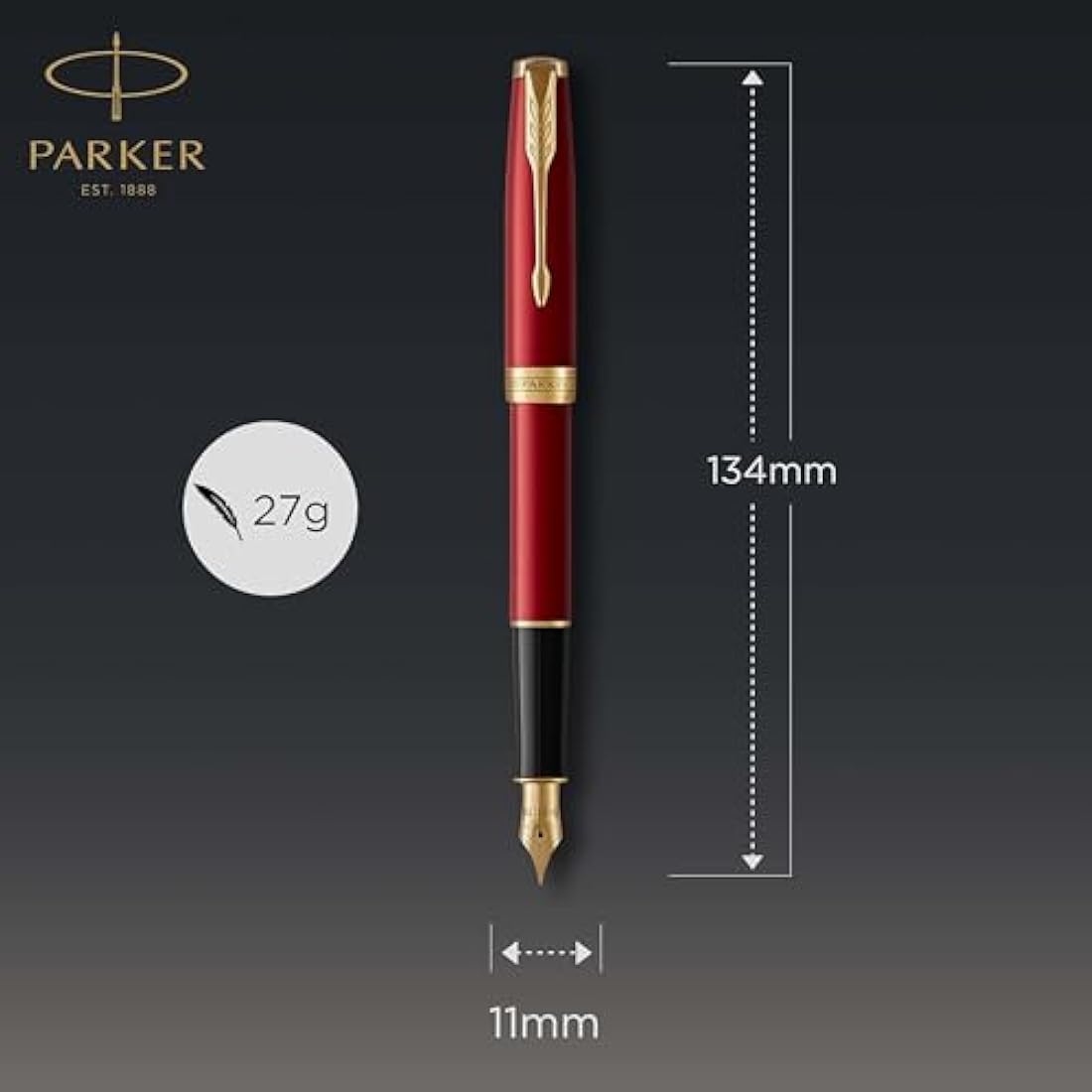 Parker Sonnet Fountain Pen - Red Lacquer with Gold Trim, Fine Nib