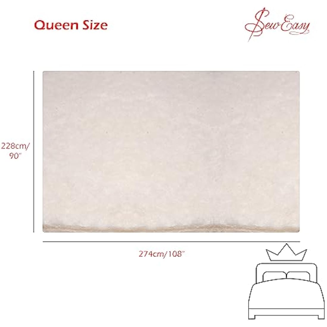 Sew Easy Cotton Polyester Quilting Batting - Queen Size Wadding 90x108"