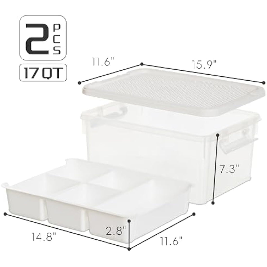 Citylife 16L Stackable Craft Storage Box with Removable Tray - 2 Pack