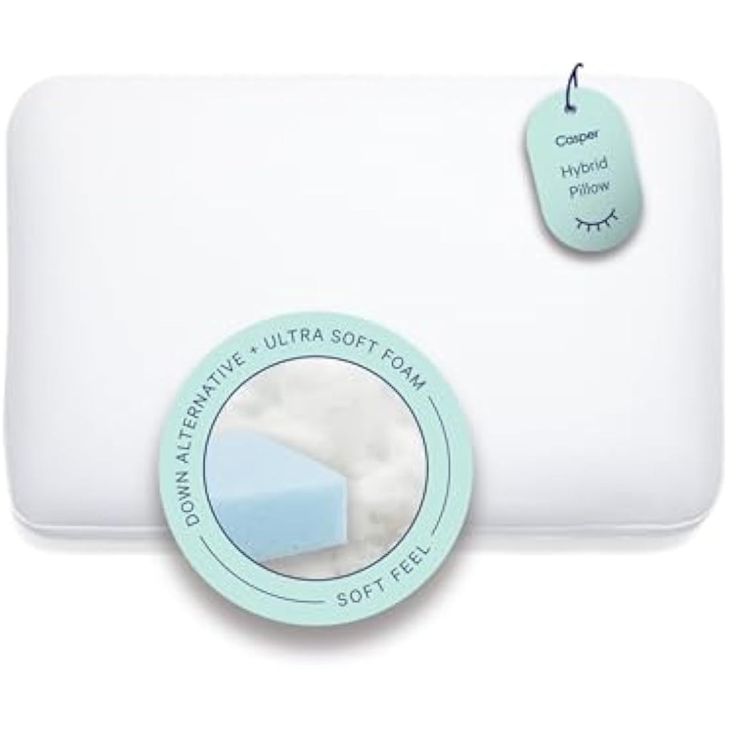 Casper Hybrid Pillow – Supportive Foam and Fiber Bedding, Standard White