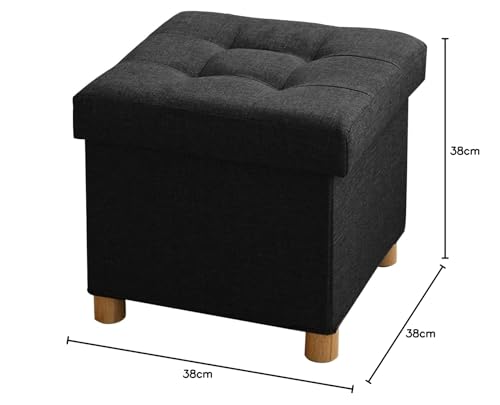BRIAN & DANY Folding Storage Ottoman | Linen Footstool with Wood Legs