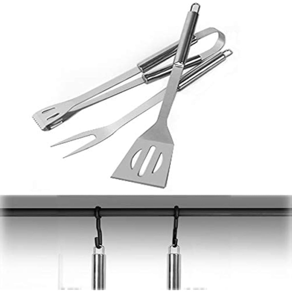 3-Piece Stainless Steel BBQ Grill Tool Set with Carry Bag