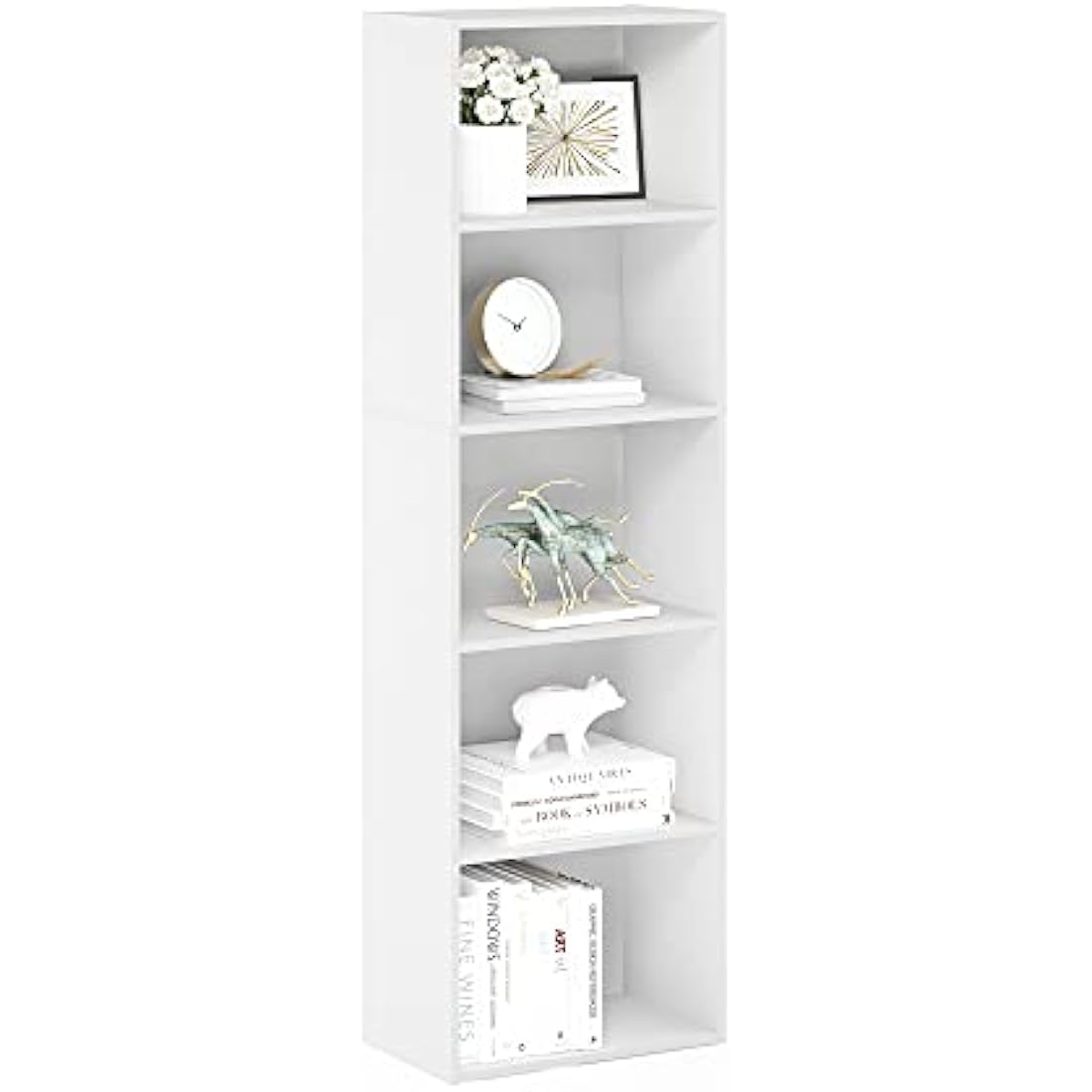 Furinno Luder 5-Tier Open Shelf Bookcase – White Engineered Wood