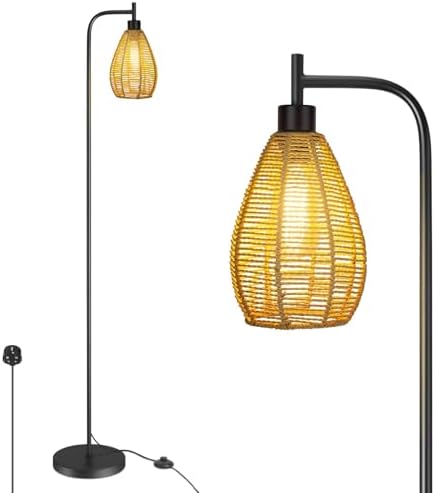 ArcoMead Farmhouse Floor Lamp | Boho Metal Standing Light with Cage Shade