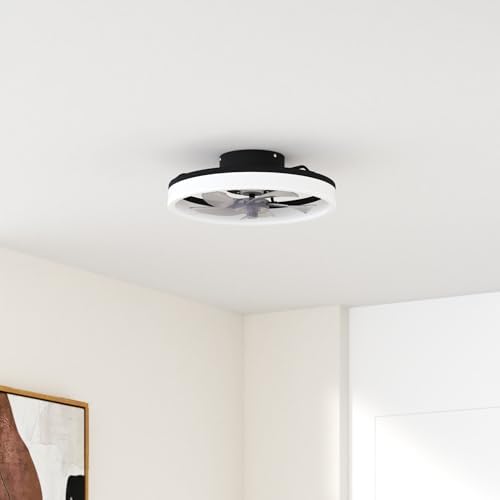 MOSSCO 50cm Flush Mount Ceiling Fan with Light - Dimmable LED & Remote