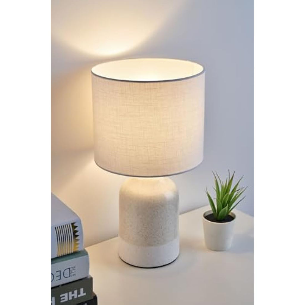 Pauleen Sandy Glow Ceramic Table Lamp | Beige & White E14 Luminaire