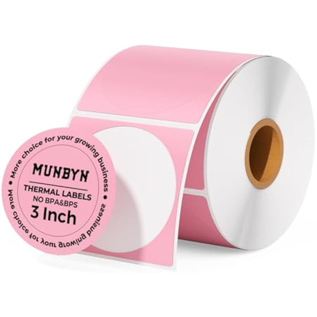 Munbyn 3" Pink Circle Thermal Sticker Labels | 500 Round Self-Adhesive Roll