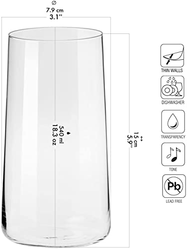 Krosno Avant-Garde Highball Glasses | Set of 12 | 540ml Tall Drinking Glass