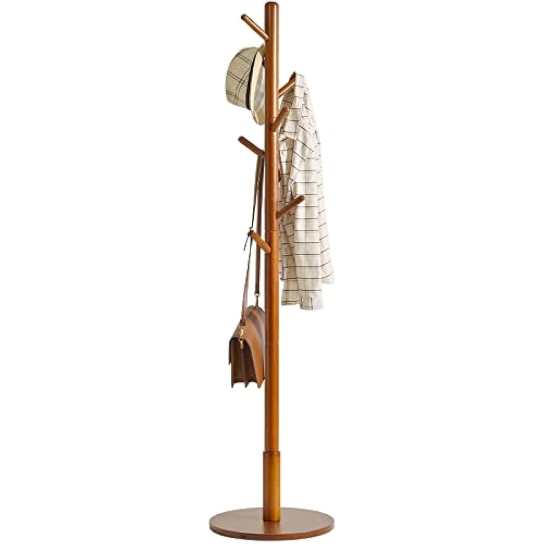 Hall Coat Tree – 8 Hooks Free Standing Rack, Brown