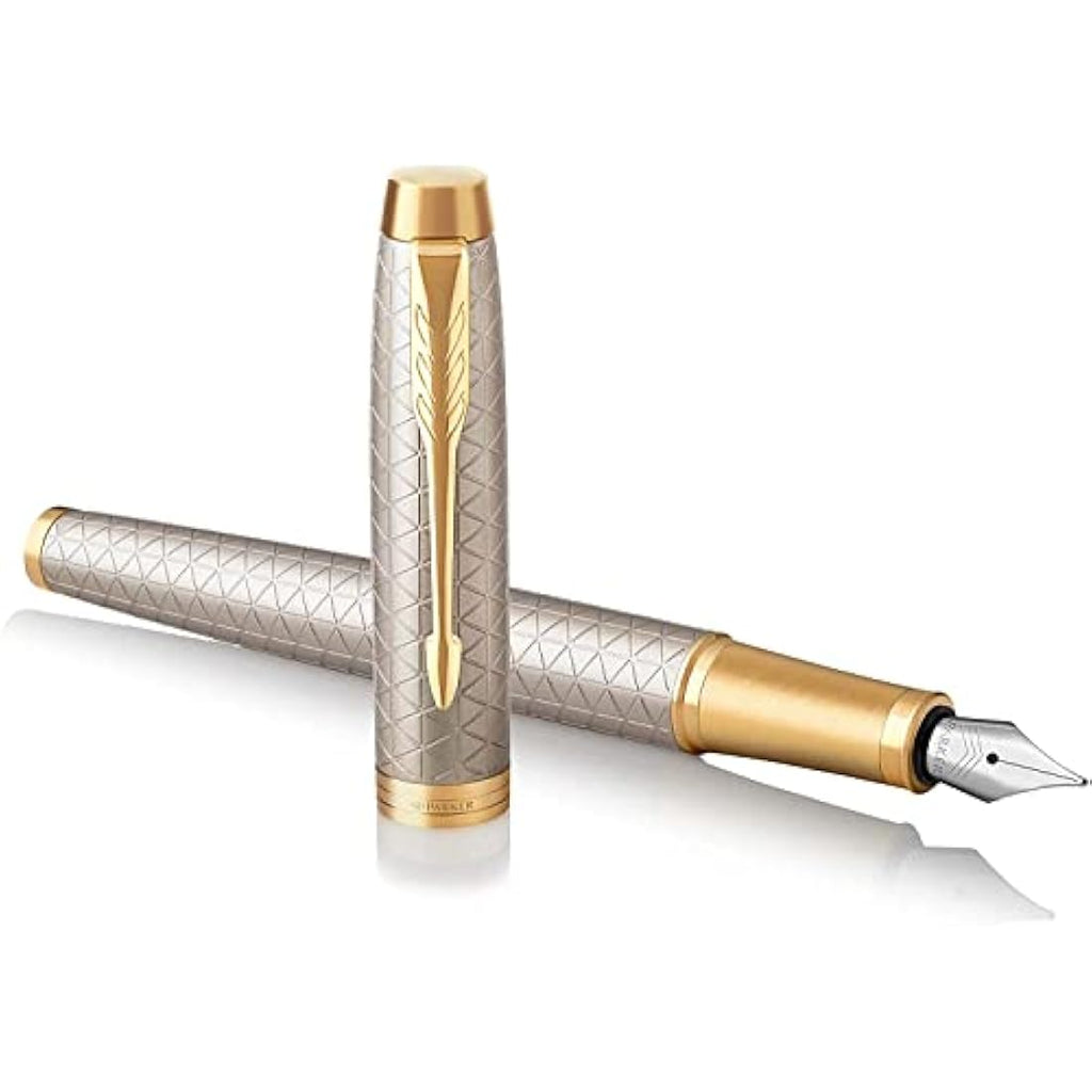 Parker IM Premium Fountain Pen – Warm Silver Champagne Diamond Pattern