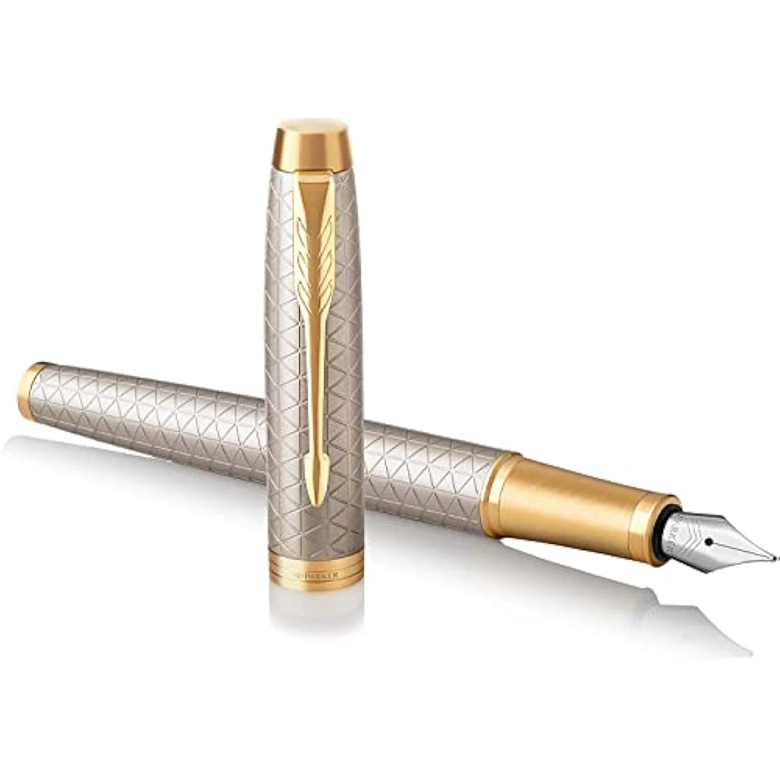 Parker IM Premium Fountain Pen – Warm Silver Champagne Diamond Pattern