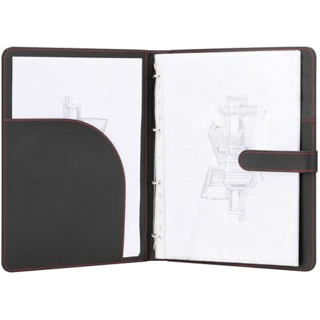 H&S A4 Faux Leather Conference Folder | Ring Binder Portfolio - Black