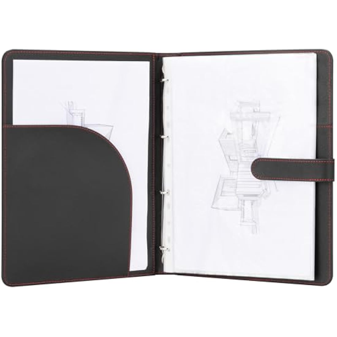 H&S A4 Faux Leather Conference Folder | Ring Binder Portfolio - Black