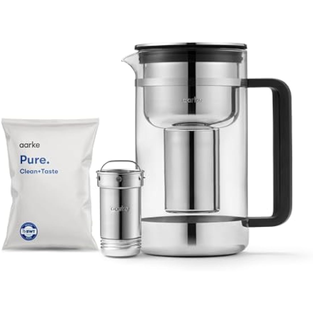 Aarke Purifier Large – Glass and Stainless Steel Water Filter Jug
