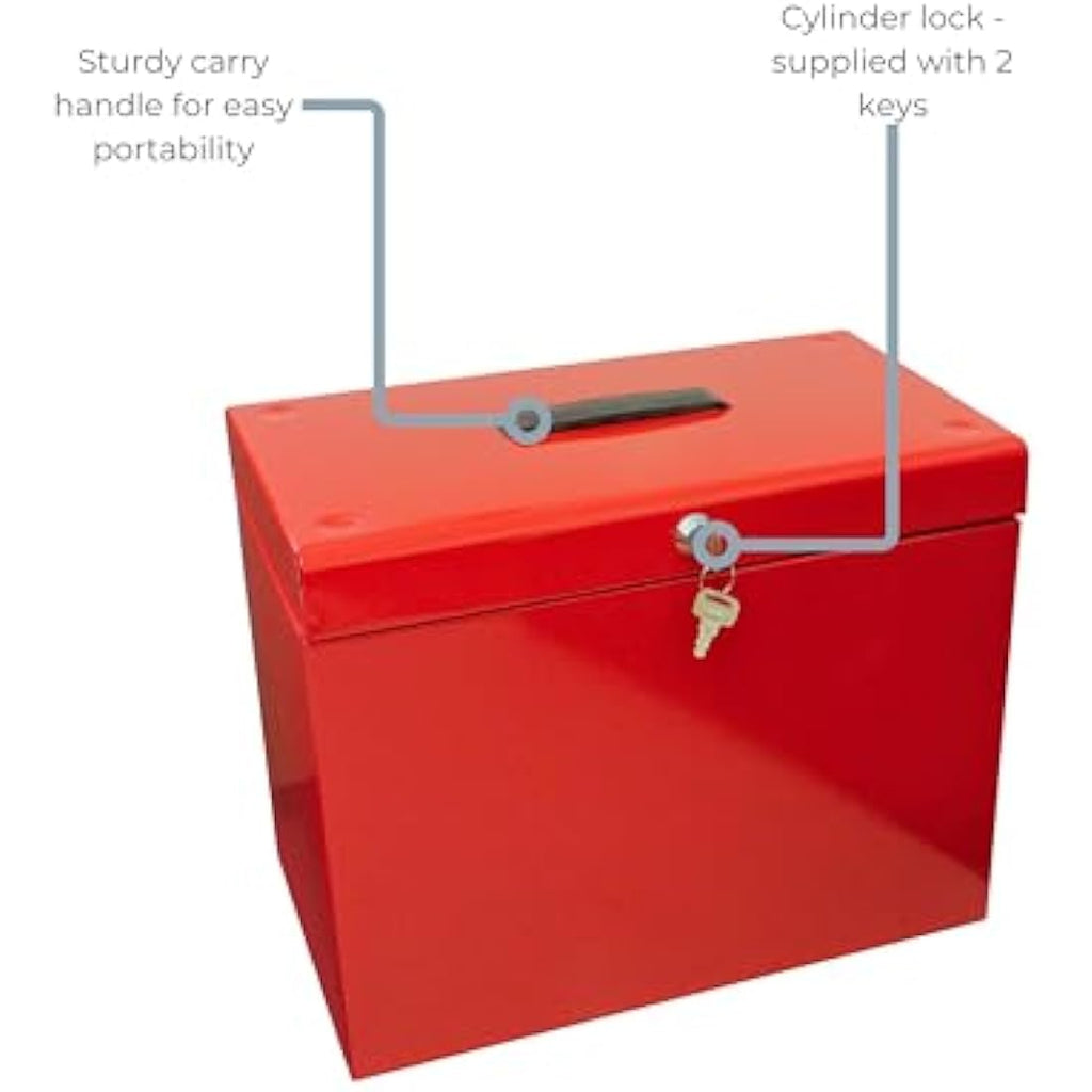 Cathedral A4 Steel File Box with 5 Suspension Files & Lock – Red