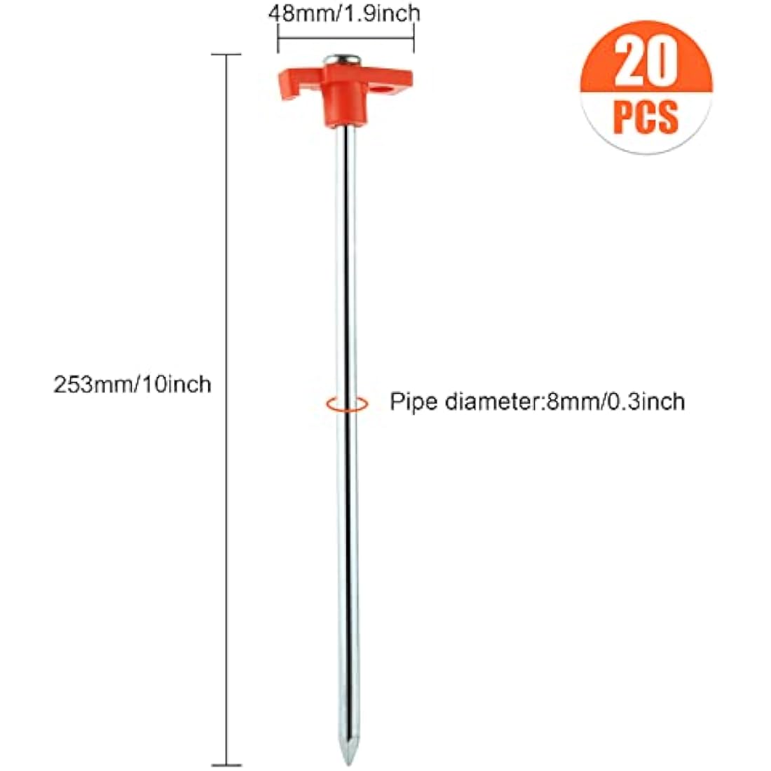 GOYADA 20 PCS Heavy Duty Metal Rock Pegs for Hard Ground Camping – Orange