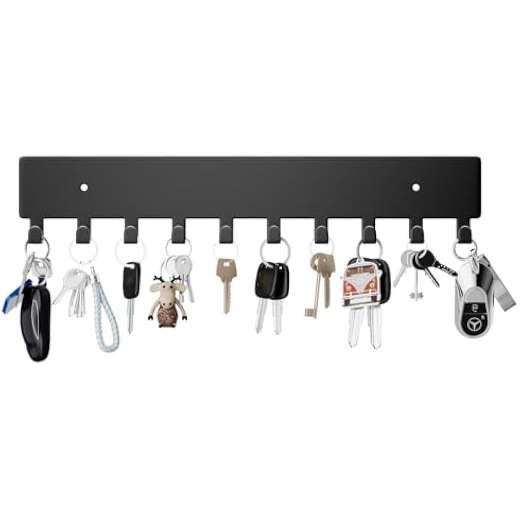 Key Holder for Wall – 10 Metal Hooks, Matte Black Key Rack