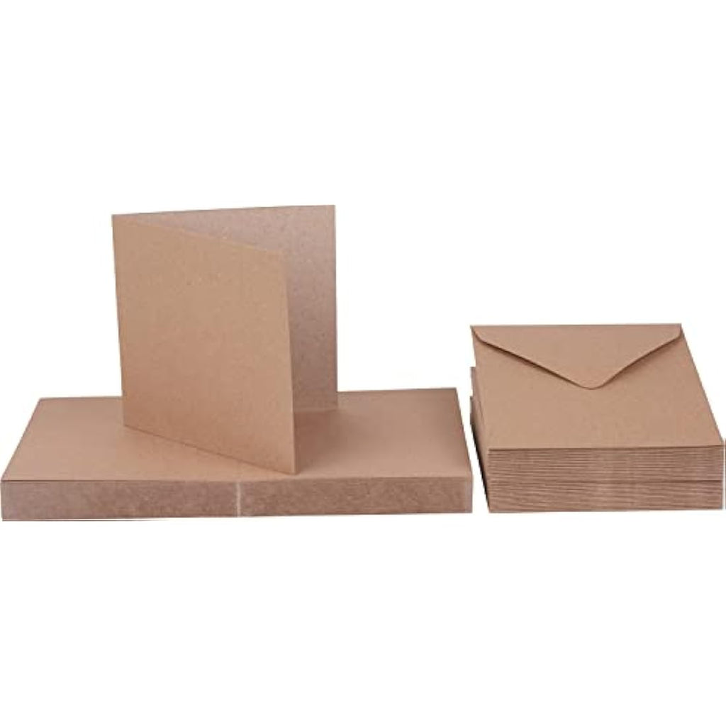 Craft UK 5x5 Kraft Card and Envelope Pack of 50 - Brown Cardstock