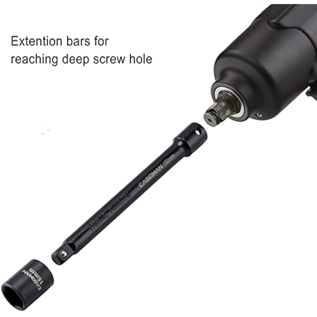 CASOMAN 18-Piece Drive Tool Accessory Set | Impact Socket Extensions