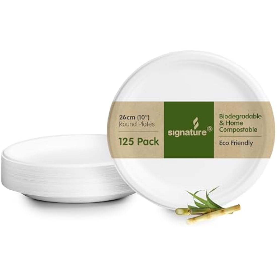 Biodegradable Sugarcane Plates | 10 Inch Round | 125 Pack