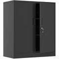 iJINGUR Metal Storage Cabinet with Locking Doors and 2 Shelves - Black
