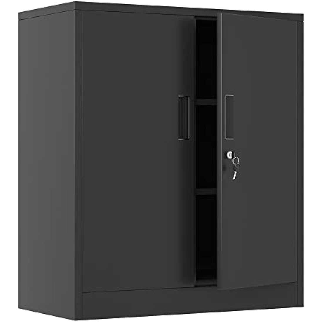 iJINGUR Metal Storage Cabinet with Locking Doors and 2 Shelves - Black