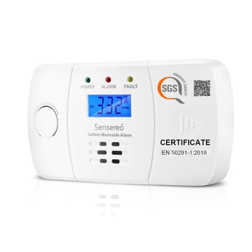 Sensereo Carbon Monoxide Detector | 10-Year Life CO Alarm with LCD