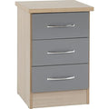 Seconique Nevada 3 Drawer Bedside Table – Grey Gloss & Light Oak