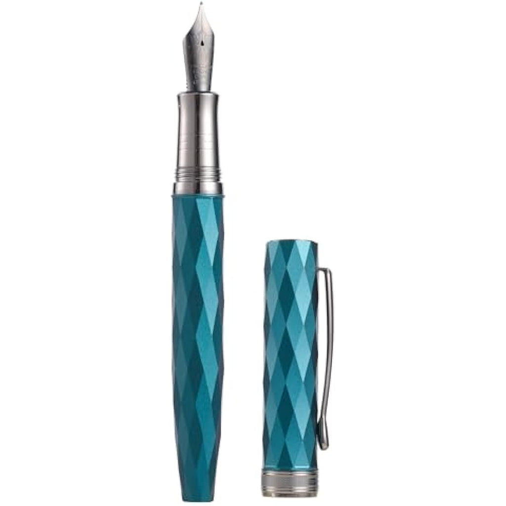 Hongdian N11 Fountain Pen – Peacock Blue Lozenge Design Metal Case Set