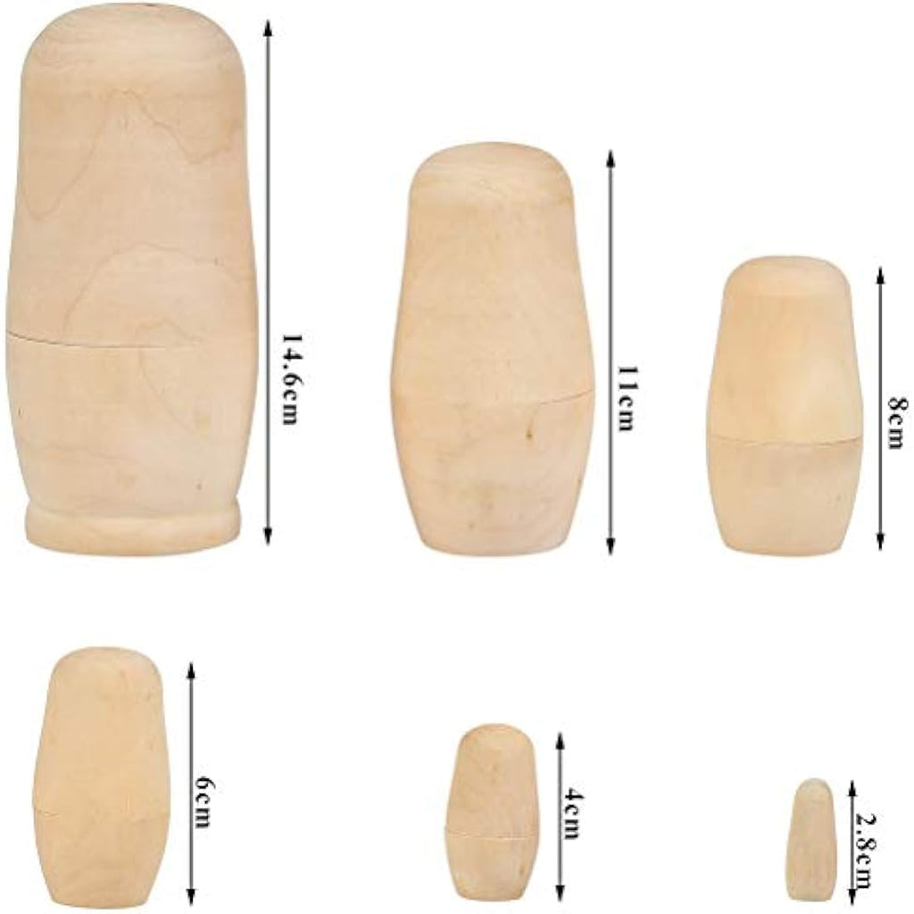 Jolof Store Unpainted Wooden Nesting Dolls – 6 Piece DIY Matryoshka Set