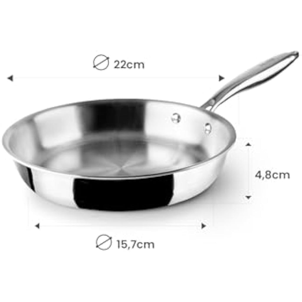IBILI Triply Natural Stainless Steel Non-Stick Frying Pan, 22 cm