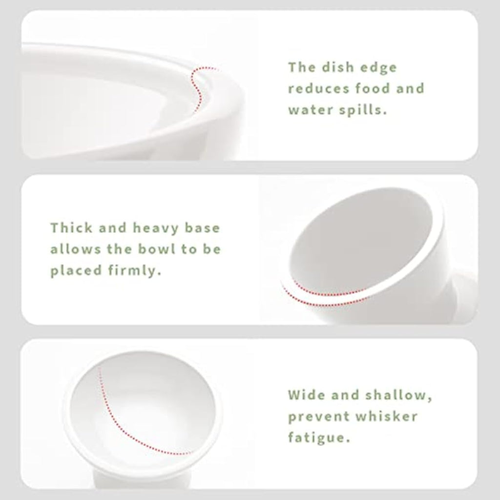 CEEFU Elevated Ceramic Cat Bowls - 2 Pack Wide Whisker-Friendly Shallow Plates