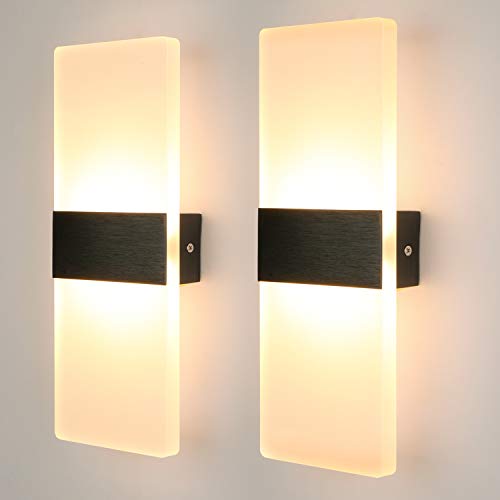 Glighone LED Wall Sconce – 2-Pack Modern Black Acrylic Indoor Wall Lights