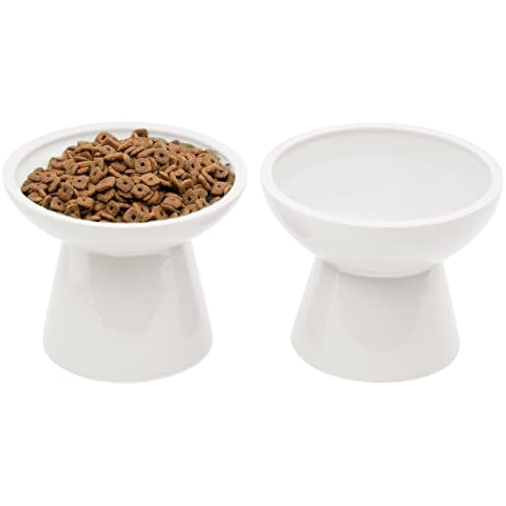 CEEFU Elevated Ceramic Cat Bowls - 2 Pack Wide Whisker-Friendly Shallow Plates