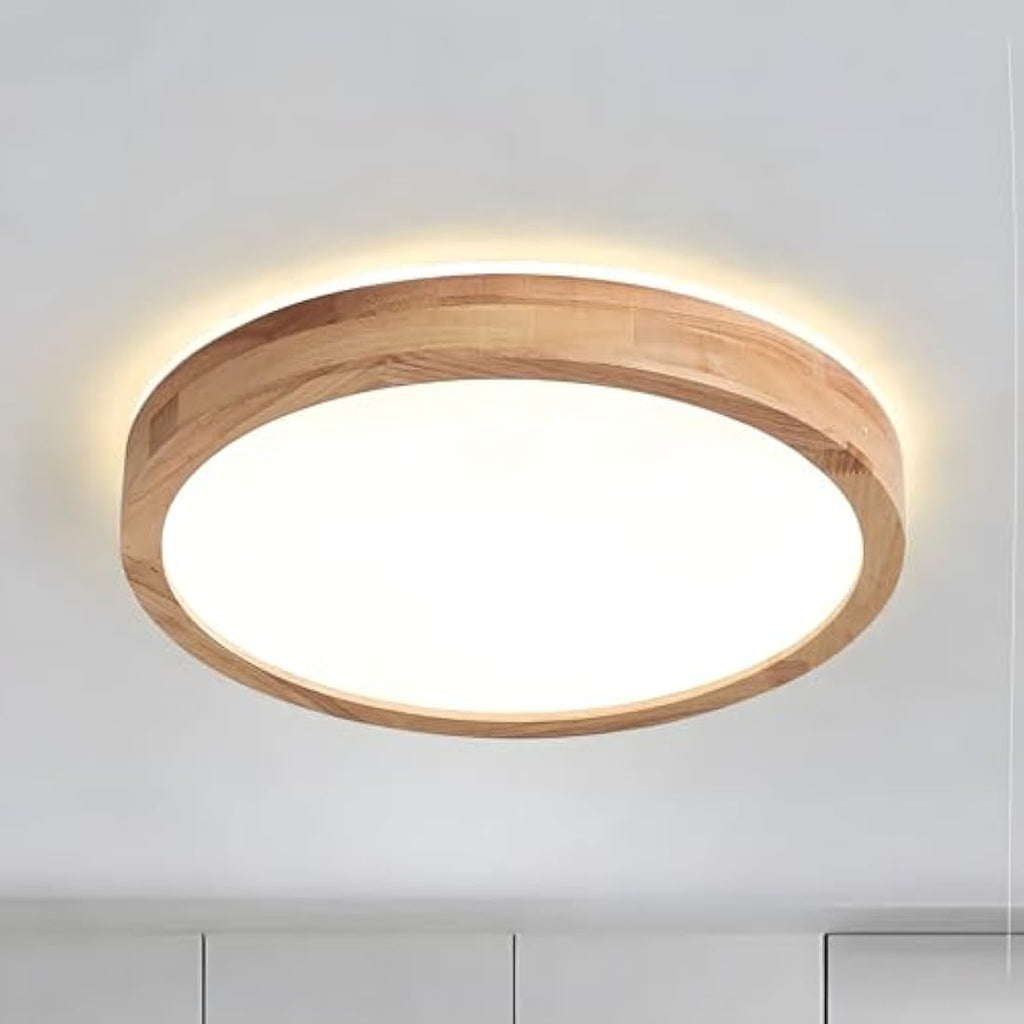 WayLuoung Round Wooden LED Ceiling Light – 18W 3000K Warm White 30cm