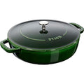 Staub Cast Iron Chistera Sauté Pan - 28 cm Round Casserole, Basil Green