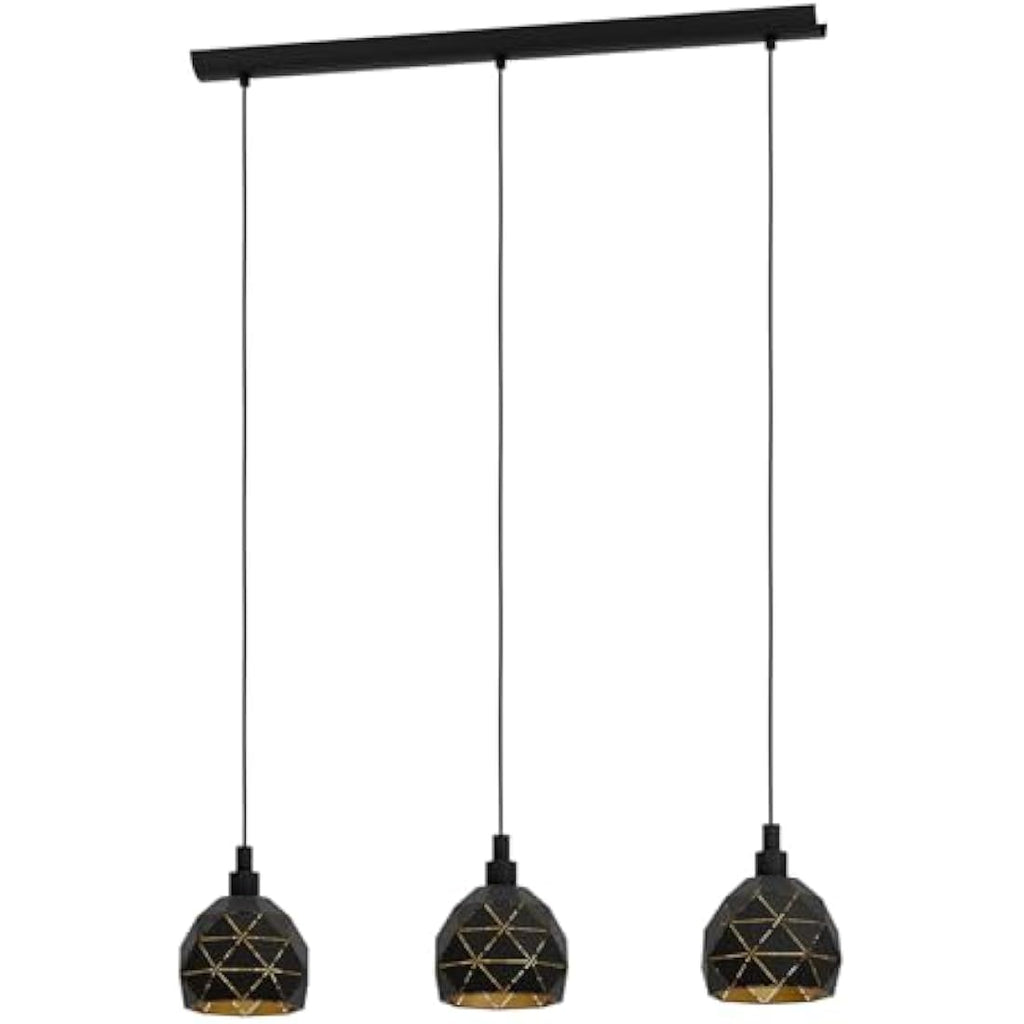 Eglo Roccaforte 3-Light Pendant Lamp – Black and Gold Steel Hanging Light