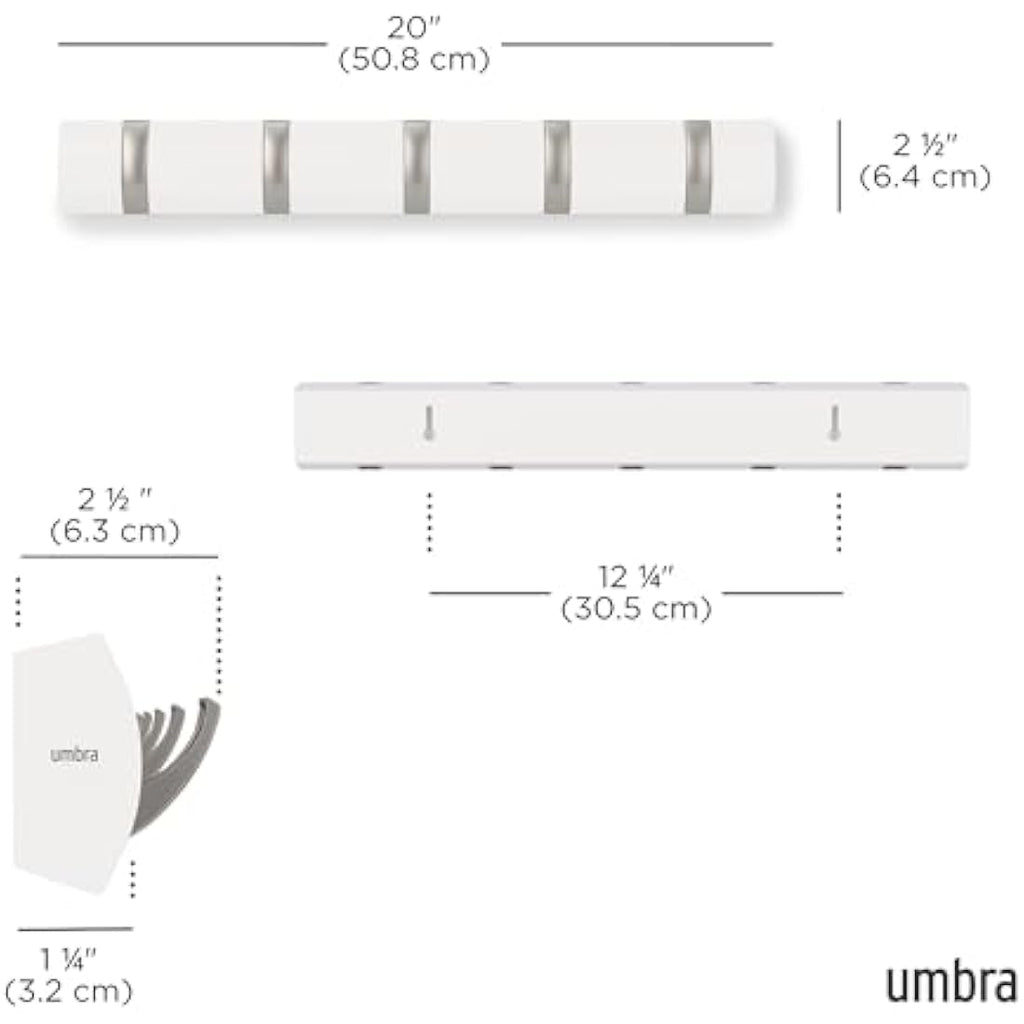 Umbra Flip 5-Hook Wall Mounted Coat Rack – Modern White/Nickel Hanger