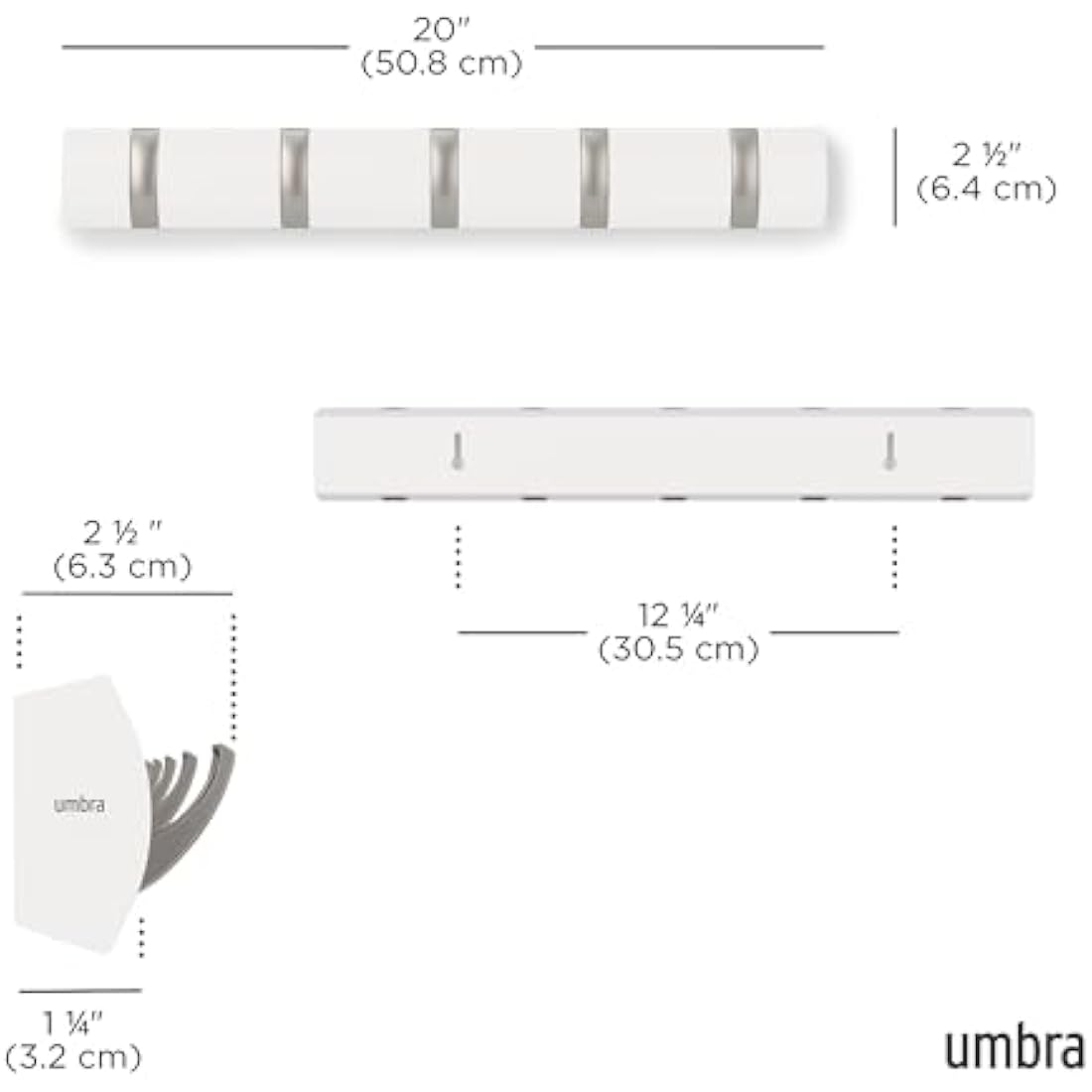 Umbra Flip 5-Hook Wall Mounted Coat Rack – Modern White/Nickel Hanger