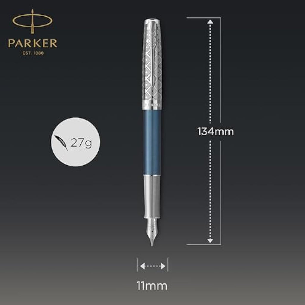 Parker Sonnet Fountain Pen – Blue Satin Finish with Fine 18k Gold Nib