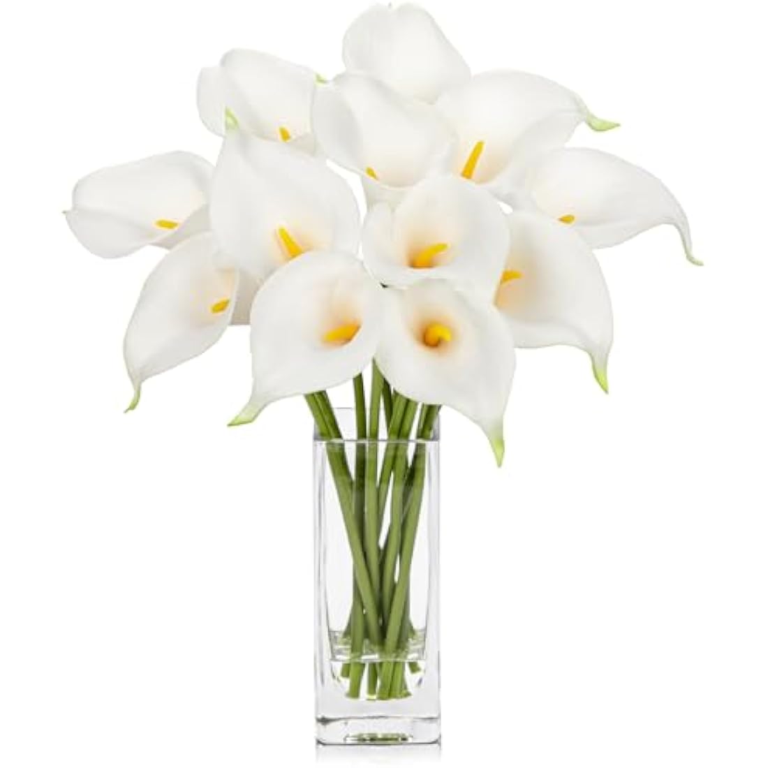Real Touch White Artificial Calla Lilies with Glass Vase